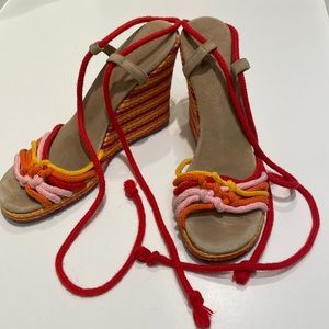 Marc Jacobs Rainbow Striped Raffia Wedge Ankle Tie Open Toe for Resort size 39